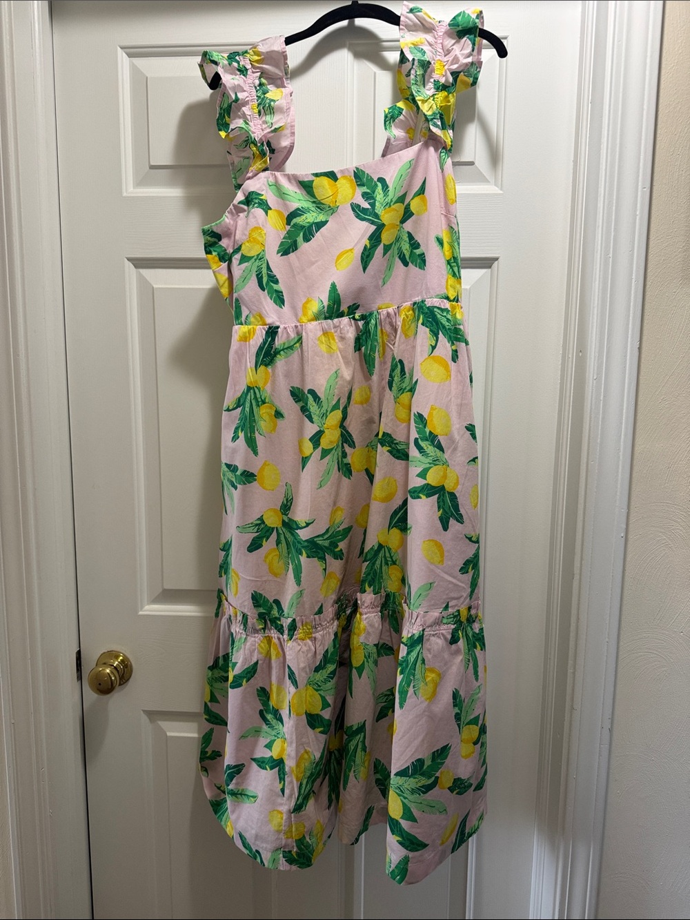 J. Crew Pink Lemon Print Ruffle Strap Sundress